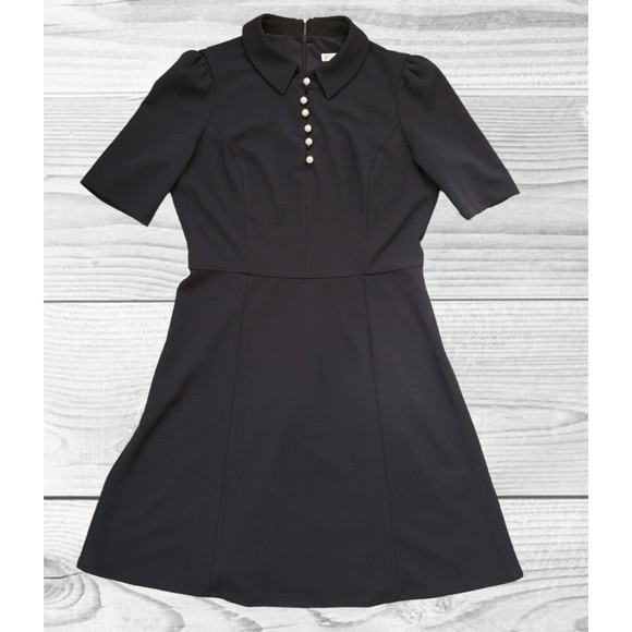 London Times Classic Navy Blue Pearl Button Collared Short Sleeve Women Size 10 - Picture 5 of 5